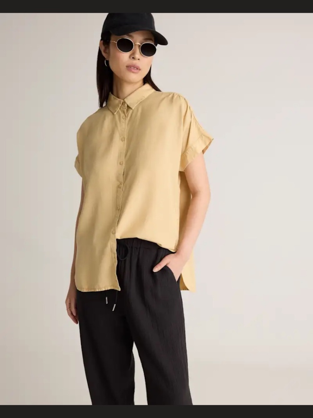 Quince 100% organic cotton gauze straight Leg Drawstring Pants - Black - Picture 6 of 8